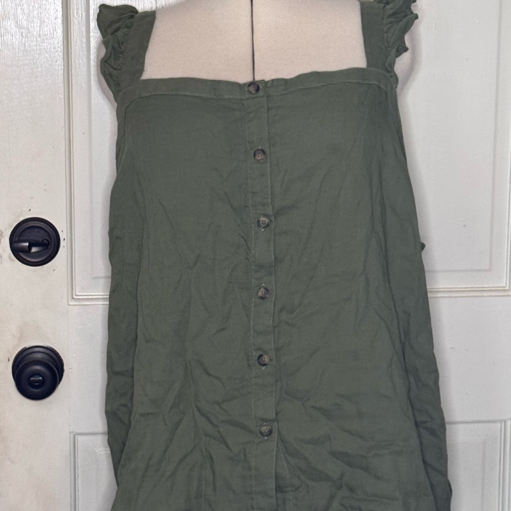 torrid Olive Green Button-Front Ruffle Strap Tank - Picture 3 of 5
